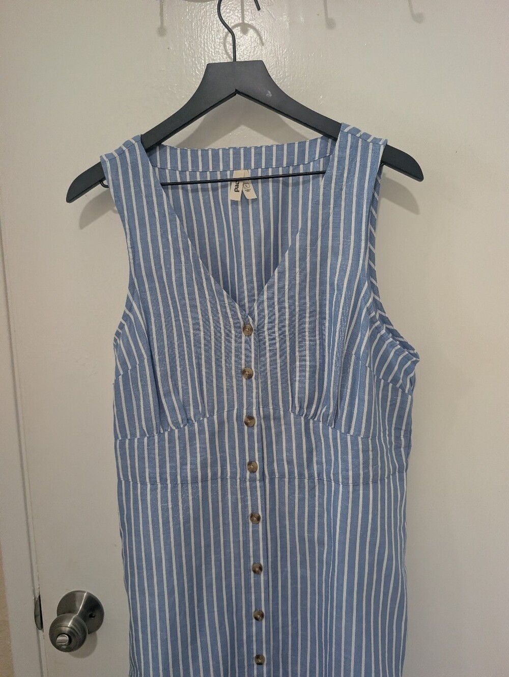 Pact Organic Canopy Linen Blend Button-Front Midi Dress In Bondi Stripe - Picture 5 of 16